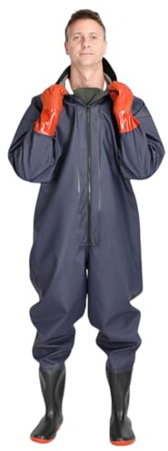 Serenitison Unisex Trampolieri da Pesca,Trampolieri da Pesca Impermeabili da Caccia,Waders Pesca,Pantaloni da Trampoliere,con Cerniera e Cappello,per Amanti Pesca Sportiva,Giardinaggio,Caccia