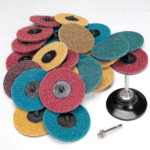 Roll & Lock-Schleifscheibe, 3 Zoll Schnellwechsel-Schleifräder, Oberflächenkonditionierung for Stabschleifer, Entfernung von Graten, Rost und Farbe, grob/mittel/fein, 25er-Packung mit Padhalter mit 1/