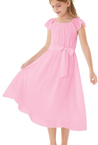GRACE KARIN Kids Light Pink Princess Dress Elegant Flower Girl Long Dress High Waist Party Gown Pink 8-10 Years