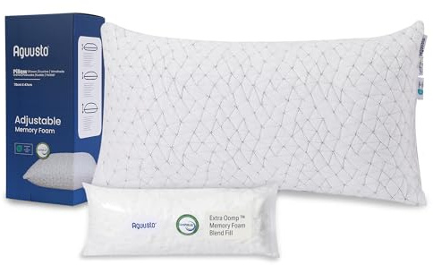 AGUUSTO® Oficial Almohada de Gel Viscoelástica Premium - Relleno Ajustable - Doble Funda Lavable y Transpirable, para Dormir de Lado, Boca Arriba o Boca Abajo, Memory Foam, Augusto Grande 90cm Indv