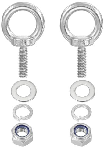 PATIKIL Perno De Ojo M8 x 25mm Con Tuerca, Paquete De 2 Acero Inoxidable 304 Perno De Ojo De Hombro Para Elevación Tornillos Para Colgar, Plateado