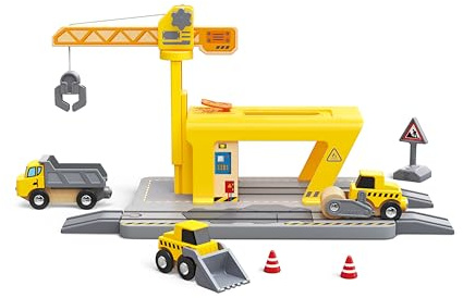 Hape Eisenbahnkran für Kinder | Erweiterbares Set für kreative Spiele, Mobiler Kran mit Hebefunktion, Eisenbahnzubehör