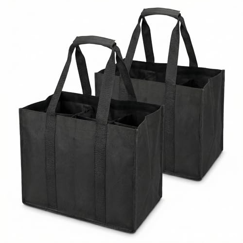 QWORK 2-pack flaskväskor för 12 x 1,5 l flaskor, rivbeständig Oxford med avdelare och bärhandtag, vikbar bärväska för shopping och camping, 45 x 27 x 27 cm