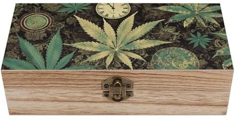 SMAZDFXX Caja de madera para guardar marihuana, caja de acacia con tapa abatible, gran joyero, cofre del tesoro vintage con recuerdos.