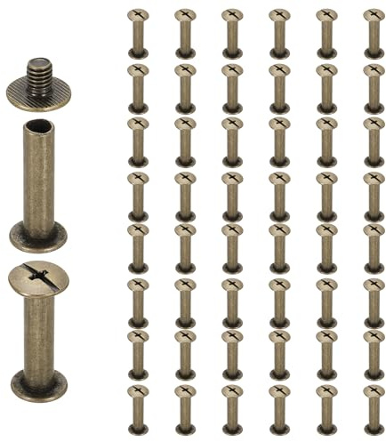 sourcing map 50set Chicago Screw M4 x 20mm 22mm Length Metal Phillips Nail Rivet Stud Screw Bolts Rivets Binding Post Screw for DIY Leather Belt Bag Craft Bookbinding, Bronze