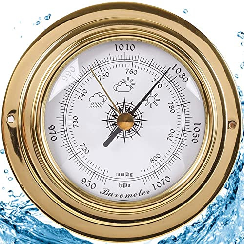 Barometer 3 I 1 - Mässingsbarometer Med Urtavla, Klocka Och Tidvattenklocka För Väderprognoser, Inget Batteri Behövs, Lämplig För Trädgård, Inomhus- Och Utomhusbruk,Barometer