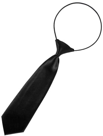 Larrel Boys Black Tie, Pre-Tied Kids Necktie, Adjustable Toddler Tie, Pure Color Ties for Wedding and School Graduation, Clip On Neck Ties for Uniform and Shirt