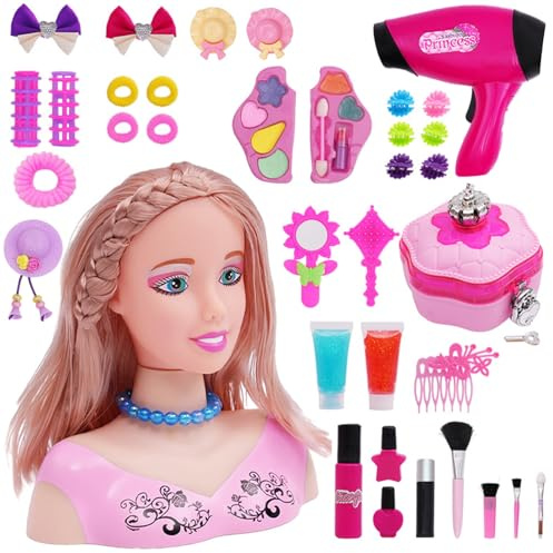 BEAHING Styling Head Doll for Kids 39PCS/Set Safe Hair Style Doll Head for Girls Make up Hairdressing Set with Hair Accessories, Kids Hairdressing