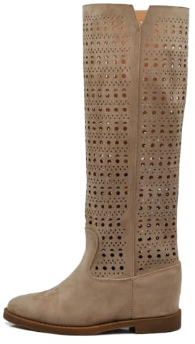 IF Fashion Stivali Alti da Donna Con Zeppa Interna Traforati Primaverili Estivi Camoscio Sintetico MP726-3A tortora N.38