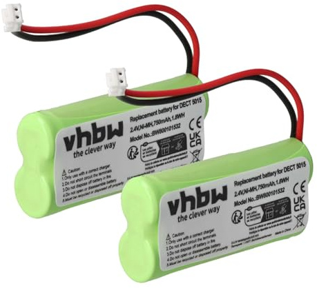 vhbw 2 x batteri ersättning för Audioline 08C/CP18NM, BC101276 för trådlös fast telefon (750 mAh, 2,4 V, NiMH)