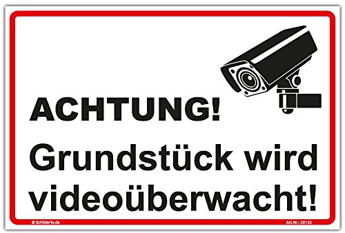 Schild Grundstück wird videoüberwacht Hinweisschild 600x400 mm stabile Aluminiumverbundplatte 3mm stark - inkl. 4 Eckbohrungen