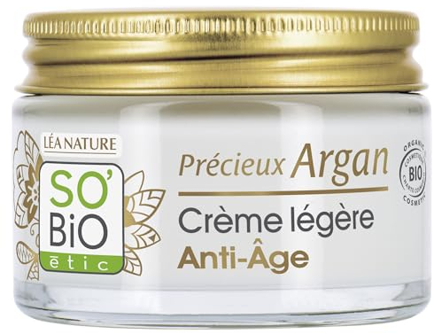 LÉA NATURE SO BiO étic| Crème légère Anti-Âge jour – Précieux Argan | Lisse, Tonifie et Raffermit la peau |Huile d’Argan Bio | Acide Hyaluronique | 99% d'origine naturelle | Made in France| 50 ml