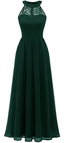 Wedtrend Halter Floral Lace Long Chiffon Wedding Bridesmaid Dress Cocktail Party Gown WT0201DarkGreenXS