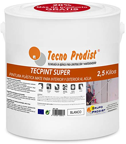Tecno Prodist TECPINT SÚPER 2,5 Kg (BLANCO) Pintura para Exterior e Interior al Agua - Gran cubrición y blancura - Lavable - Fácil Aplicación