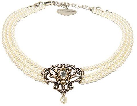 Alpenflüstern Trachten-Perlen-Kropfkette Ophelia - nostalgische Trachtenkette, eleganter Damen-Trachtenschmuck, Dirndlkette Creme-weiß DHK260