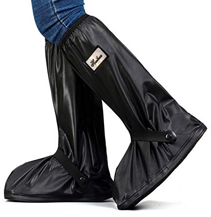 DURUI Black Waterproof Shoes Cover with Reflector, Reusable and Foldable Snow Rain Boot Shoe Cover for Man Women (L)