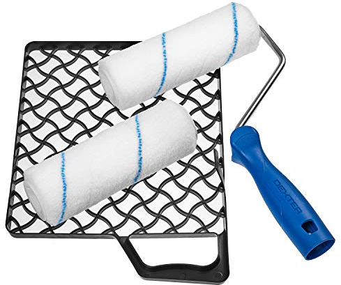 DEXTER - Farbset für Glatte Oberflächen - Malerset - Farbgitter + Farbroller (180 mm X 2) - Farbzubehör - Malerzubehör