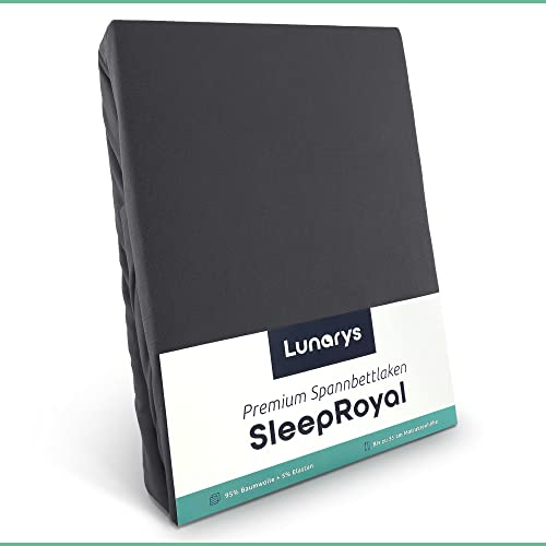 Lunarys® SleepRoyal Luxus Spannbettlaken 140x200cm - Anthrazit - 250 g/m² Premium Bettlaken - 40 cm Steghöhe - für hohe Matratzen, Boxspringbett & Matratze + Topper & Wasserbett - Stretch Jersey