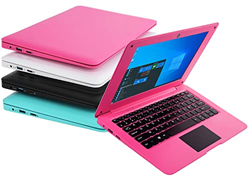 Bigmachine Windows 10 - Ordenador portátil mini 10,1 pulgadas, 32 GB, teclado AZERTY francés, ultra delgado y ligero, Netbook Quad Core PC HDMI Webcam Netflix Youtube (rosa)