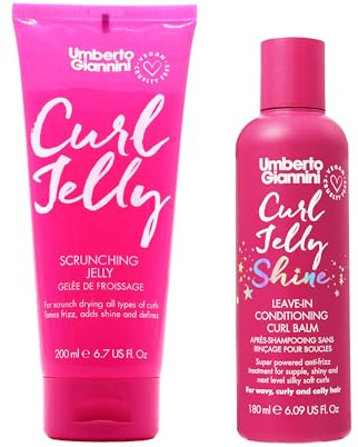 Umberto Giannini Curl Jelly Scrunching Jelly 200 ml & Curl Jelly Shine Spülung ohne Ausspülen, 180 ml, vegan und tierversuchsfrei