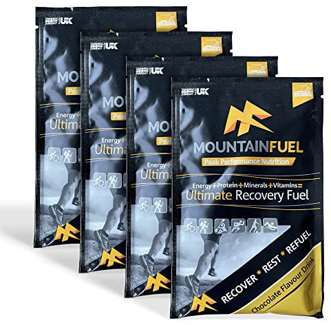 Mountain Fuel Ultimate Recovery Multipack. Contains 4 X Chocolate Energy Sachets for Runners, Cyclists, Marathon Training and Climbing. Contains Carbohydrates, Protein, Fibre and Minerals. WADA-safe.