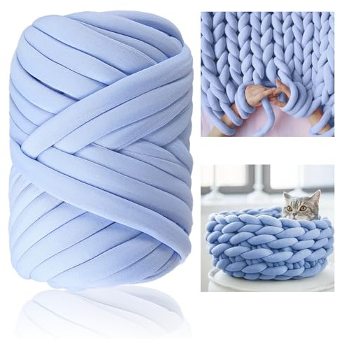 Nizirioo Lana voluminosa para tejer con los brazos: 500 g de hilo roving para tejer a mano, manta gruesa para tejer a mano, manta de punto grueso (azul)