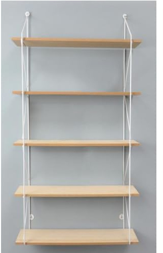 YORKSHIRE HOMEWARE 5 Tier Floating Shelf | Wall Shelves for Bedroom | Wall Mounted Bookcase Hanging Shelves | Book Shelves for Room | Display Wooden Shelving Unit (White Wire Shelf)