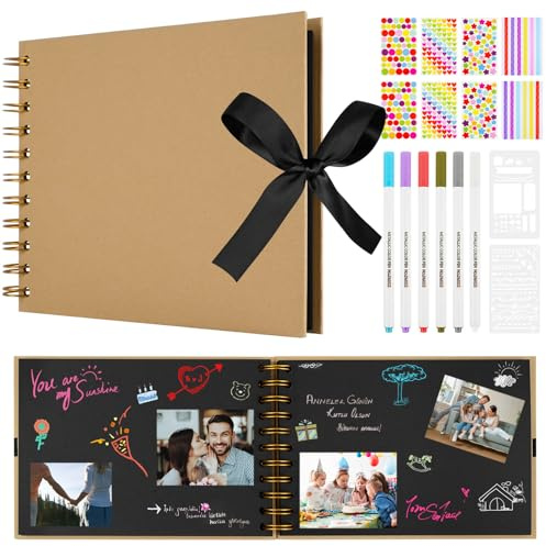 Aolso Álbum de fotos de 30 páginas negras, álbum de recuerdos de bricolaje, álbumes de recortes de 21,5 x 15 cm, álbum de fotos para bebé, kits de álbumes de recortes, amarillo