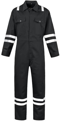 SUSHIMIAN Men's Work Coverall High Visibility Overalls Mechanics Coveralls Workwear Jumpsuit with Multi Pockets, Black, L