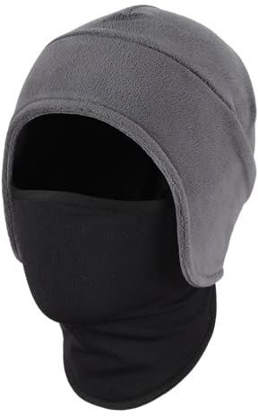 Magracy Mens Fleece Beanie with Face Cover Windproof Skull Cap Winter Earflap 2 in1 Beanie for Ski Cycling Motorcycle Dark Grey