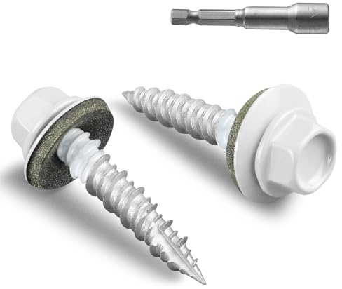 Bnuok Metal Roofing Screws #10 × 1 Inch, 80pcs White Ruspert Coating Hex Head Roofing Screws with Rubber Washer, Self Starting Metal to Wood Siding Screw