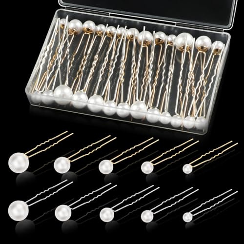 Kiiwah 36 Pezzi Forcine per Capelli con Perle da Sposa Eleganti, Perla Accessori Capelli Sposa a Forma di U per Matrimonio, Festa (Oro, Argento)