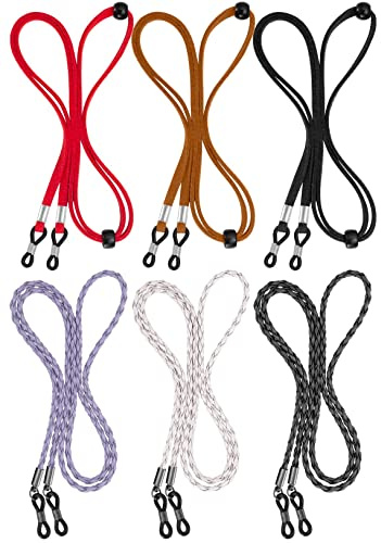 BILIONE Cordon Lunettes, 6 Pièces Lunettes Chaîne Lanière universels antidérapants, Attache Lunette pour Femmes Hommes (Noir, rouge, marron, gris, blanc, violet)