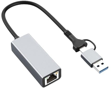 Oxxggkao Convertidores Ethernet RJ45 USB C/A de dos puertos de 1/2.5 Gbps, construcción de aleación de aluminio, enchufes y reproducción para múltiples dispositivos, enchufes y adaptador Ethernet de