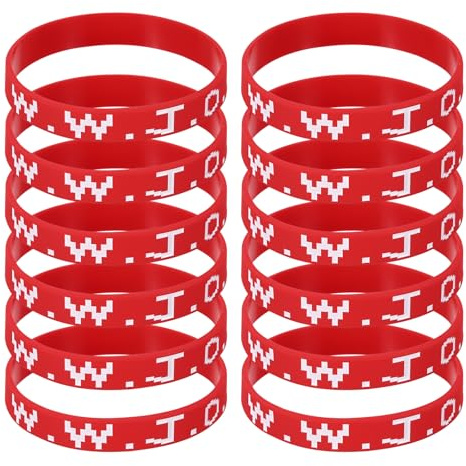 PATIKIL 12Pcs W.W.J.D Silicone Wristbands, Personalized Bands with Text Rubber Bracelets for Fitness Workouts Exercise, Red