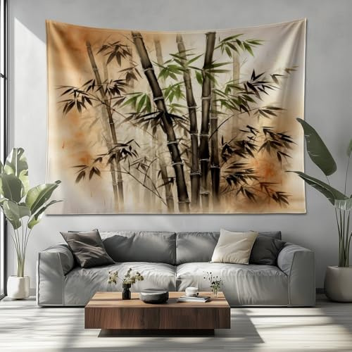 Genérico Tapiz Del Dormitorio Pintura a tinta Plantas Bambú Hojas Suave ligero para Uso en Interiores y Exteriores color claro Colgante De Pared Arte De Pared Manta de Playa Paños de Picnic 230x180cm