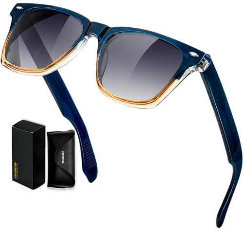 KANASTAL Sfumati Occhiali da Sole Arancioni Neri Chiare Donna Uomo Polarizzati UV400 Quadrati Acetato TR90 Montatura Blu Classici Sunglasses per Pesca Viaggio -Cornice Arancione Lenti Nero Sfrmate