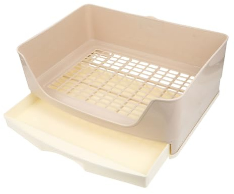 KHBUAB Inodoro para Conejos Grande Tipo Cajón Extraíble Beige, Caja de Baño Rejilla Desmontable para Cobayas y Chinchillas, Suministros para Mascotas Pequeños, Entrenamiento y Limpieza