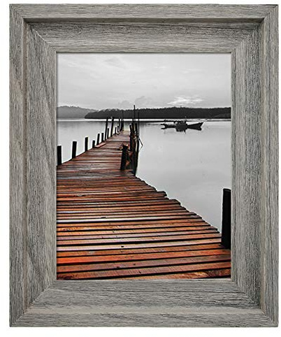 Eosglac Rustic 8x10 Picture Frames, Solid Wood Photo Frame with Glass Front, Wall Mounting or Tabletop Display, Weathered Grey
