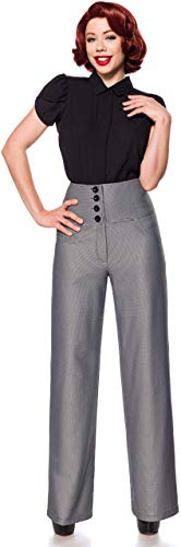 Belsira Pantalon Marlene Vintage Femme Pantalon en Toile Noir/Blanc XL, 100% Polyester, Marlene