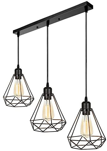 Modern Rectangle 3 Way Ceiling Pendant Cluster Light Fitting Cage Style Light UK (Black Diamond Cage)