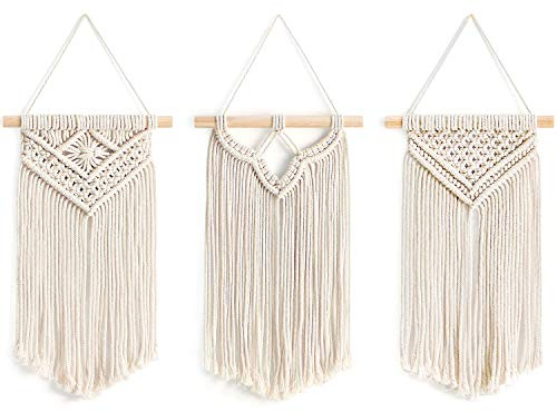 Mkouo Makramee Wandbehang Kleine, 3er Set Kunst Gewebte Wanddekoration Boho Chic Wohnkultur für Wohnung Schlafzimmer Wohnzimmer Galerie, 20 cm (B) x 35 cm (L)