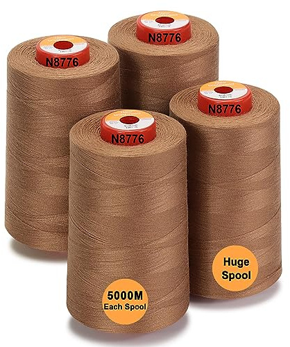 New brothread Sytråd i polyester med 28 alternativ, 4 stora konspolar på 5 000 m vardera, 40S/2 (Tex27) för sömnad, quiltning, bitning, serger och overlock - mockafärgad