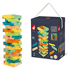 Janod - Botte da Costruzione in Legno da 60 Pezzi - Gioco di Costruzione - Motricità Fine e Concentrazione - Legno di Faggio Certificato FSC - Vernici Acqua - da 4 Anni in su, J08300