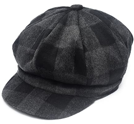 ZYLC Warme Schirmmütze Barett Mütze Winter Ballonmütze Klassisches Design(Dunkelgrau kariert),Einheitsgröße