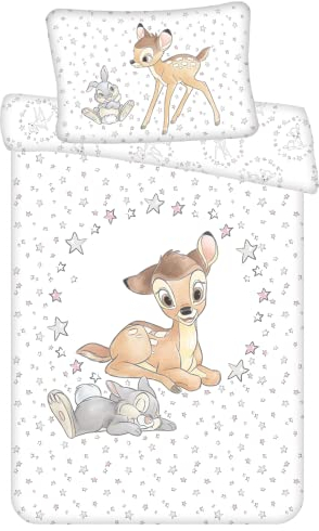 Bettwäsche Baby Bambi Stars, Disney, Bettbezug 2-teilig, 100 x 135 cm + Kissenbezug 40 x 60 cm, 100% Baumwolle