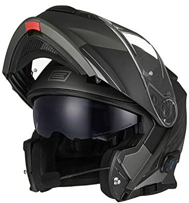 ORIGINE Casco Moto Modulare Bluetooth Omologato ECE Voice Dial Casco Moto Chiamata Vivavoce (SPIKE BLACK TITANIUM,M)