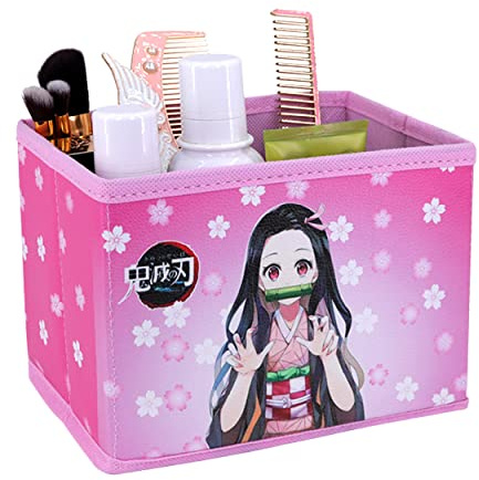 Roffatide Anime Schreibtisch Organizer Kamado Nezuko Speicher Büro Make-up Supplies Kleiner Faltbarer Korb Desktop Aufbewahrungsbox Aufbewahrungswürfel Bins für Raum Dekor