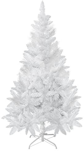 HOMCOM Árbol de Navidad Artificial Plegable 150 cm con 358 Ramas Hojas de Plástico de Apertura Fácil y Patas de Soporte Metálicas Decoración Navideña para Interiores Blanco