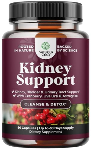 Advanced Kidney Support Supplement - Kidney Cleanse Detox & Repair Cranberry Extract Capsules with Uva Ursi, Stinging Nettle & Astragalus for Kidney Health - Urinary Tract Health - 60 Count